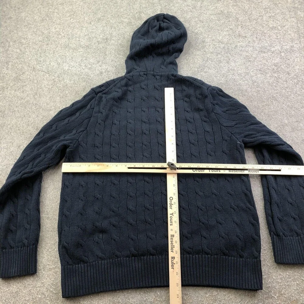 Polo Ralph Lauren Sweater Mens Large Blue Cable Knit Hooded Pullover Logo